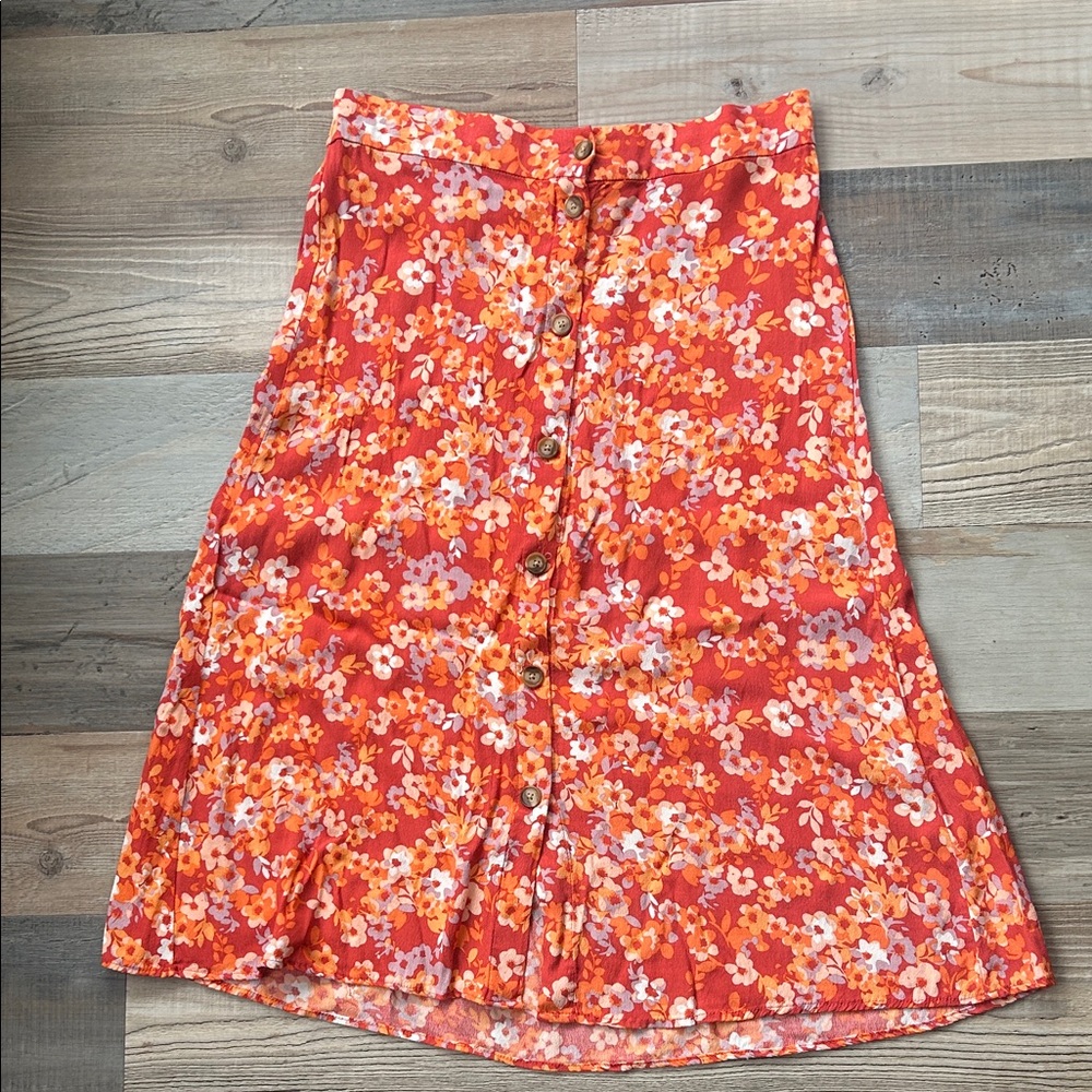 LOFT Floral A-Line Skirt - Red and Orange